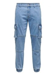 ONLY & SONS Bojówki dżinsowe w kolorze błękitnym rozmiar: W28/L30. Niebieskie joggery i bojówki Only & Sons, l, z aplikacjami. Za 75.16 zł.