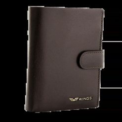 WINGS Męski portfel ze skóry naturalnej koziej zapinany Brown. Brązowe portfele Wings, bez wzorów, z materiału. Za 67.90 zł.