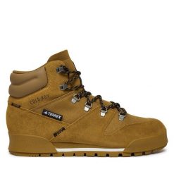Trekkingi adidas. Brązowe botki sznurowane Adidas, bez wzorów, bez obcasa, bez zapięcia. Za 649.99 zł.