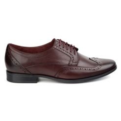 Olivier Męskie półbuty skórzane typu brogsy – Model 1023 wiśnia czerwone. Czerwone eleganckie półbuty bez wzorów, z materiału, bez obcasa, bez zapięcia. Za 499.18 zł.