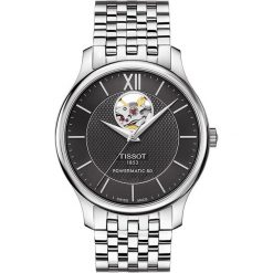 RABAT ZEGAREK TISSOT Tradition Automatic Open Heart T063.907.11.058.00. Czarne zegarki TISSOT, ze stali. W wyprzedaży za 2,622.40 zł.