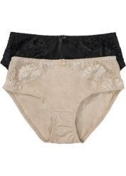 Figi maxi z koronką (2 pary). Brązowe bezrękawniki bonprix, bez wzorów, z koronki, bez kołnierzyka, bez ramiączek. Za 77.99 zł.