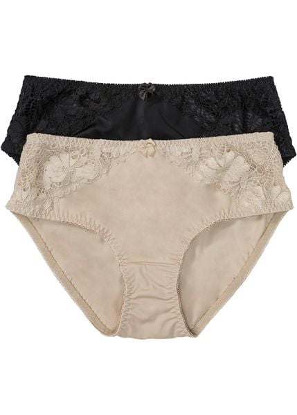 Figi maxi z koronką (2 pary). Brązowe bezrękawniki bonprix, bez wzorów, z koronki, bez kołnierzyka, bez ramiączek. Za 77.99 zł.
