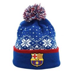 Czapka Męska Świąteczna. Niebieskie czapki zimowe FC Barcelona, bez wzorów. Za 174.99 zł.