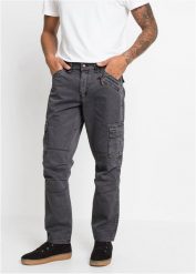Spodnie bojówki, relaxed fit, straight. Szare joggery i bojówki bonprix, m, bez wzorów. Za 189.99 zł.