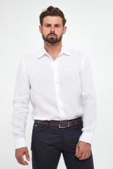 Koszula męska lniana EMPORIO ARMANI. Koszule Emporio Armani, m, bez wzorów, bez kołnierzyka, bez ramiączek. W wyprzedaży za 779.35 zł.