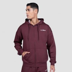 Bluza męska fitness na zamek z kapturem figowa Relay. Fioletowe bluzy z kapturem GYMBEAM, l, bez wzorów, z bawełny, z kapturem. Za 151.90 zł.