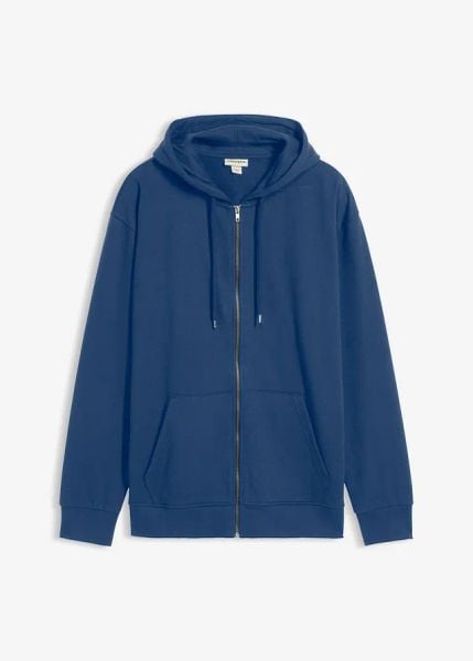 Bluza rozpinana z kapturem, luźny krój. Niebieskie bluzy bonprix, m, bez wzorów, z kapturem. Za 109.99 zł.