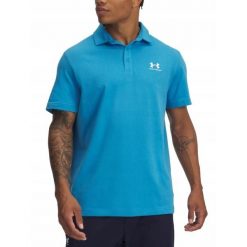 Koszulka polo na co dzień męska UNDER ARMOUR z kołnierzykiem bawełna. Niebieskie koszulki polo Under Armour, m, bez wzorów, z bawełny, bez kołnierzyka, bez ramiączek. W wyprzedaży za 129.99 zł.