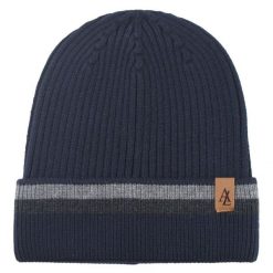 Jesienno-Zimowa Czapka (beanie) – Alties - Granatowa z Paskiem. Niebieskie czapki zimowe Alties, bez wzorów, z dzianiny. Za 59.00 zł.