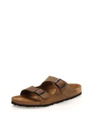 Comfortfusse Skórzane klapki w kolorze piaskowym rozmiar: 45. Brązowe klapki Comfortfüße, z nubiku. Za 239.86 zł.