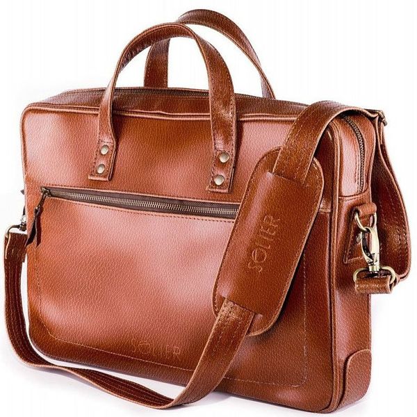 Skórzana męska torba na laptopa SOLIER brązowa. Brązowe torby na laptopa Solier. Za 578.99 zł.
