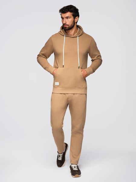 Komplet dresowy męski set bluza z kapturem + spodnie regular fit - camel V2 - Rozmiar: XL. Brązowe bluzy z kapturem Ombre Clothing, m, z aplikacjami, z bawełny, z kapturem. Za 339.99 zł.