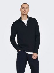 ONLY & SONS Sweter "Phil" w kolorze czarnym rozmiar: XL. Niebieskie swetry nierozpinane Only & Sons, xl, bez wzorów, prążkowane, bez kołnierzyka, bez ramiączek. Za 118.56 zł.