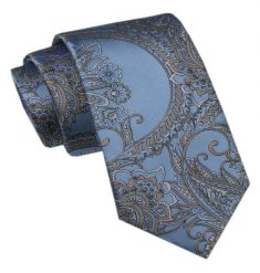 Elegancki Krawat Męski - Alties - Niebieski, Duży Orientalny Wzór. Niebieskie krawaty i muchy Alties, bez wzorów, z tkaniny. Za 49.00 zł.