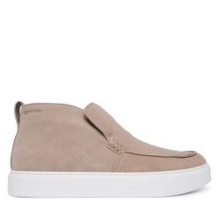 Półbuty Calvin Klein. Brązowe eleganckie półbuty CALVIN KLEIN, bez wzorów, bez obcasa, bez zapięcia. Za 649.99 zł.