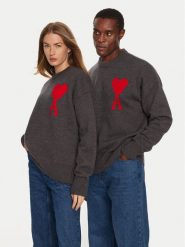 AMI PARIS Sweter UKS002018 Szary Regular Fit. Szare swetry rozpinane AMI PARIS, l, bez wzorów, z wełny, bez kołnierzyka, bez ramiączek. Za 1,259.00 zł.