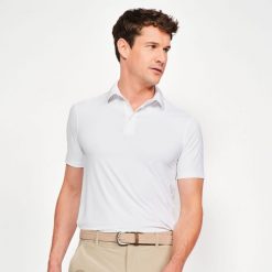 Koszulka polo do golfa z krótkim rękawem męska Inesis WW900. Zielone koszulki polo INESIS, l, bez wzorów, z dżerseju, bez kołnierzyka, bez ramiączek. Za 99.99 zł.