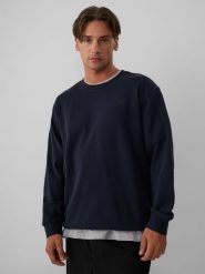 4F Bluza dresowa regular bez kaptura męska - granatowa XL. Niebieskie bluzy 4F, m, bez wzorów, z bawełny, bez kaptura. Za 159.99 zł.