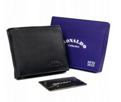 Portfel skórzany Ronaldo 0002-D BLACK czarny. Czarne portfele RONALDO, bez wzorów, ze skóry. Za 44.00 zł.