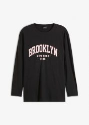 Shirt z długim rękawem, bawełna organiczna, Loose Fit. Czarne bluzki z długim rękawem bonprix, m, bez wzorów, z bawełny, bez kołnierzyka, bez ramiączek. Za 69.99 zł.