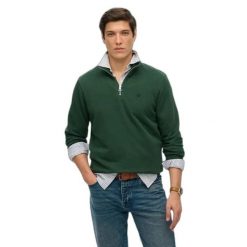 Sweter z kołnierzem typu camionneur Superdry Preppy. Zielone swetry nierozpinane Superdry, na zimę, m, bez wzorów, bez kołnierzyka, bez ramiączek. Za 327.70 zł.
