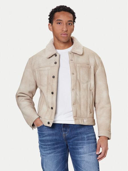 Guess Kurtka z imitacji skóry M5BL0I W2500 Beżowy Regular Fit. Brązowe kurtki Guess, m, z aplikacjami, ze skóry, bez kaptura. Za 859.99 zł.