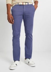 Spodnie chinosy ze stretchem, Regular Fit Straight, z paskiem. Zielone eleganckie spodnie bonprix, m. Za 129.99 zł.