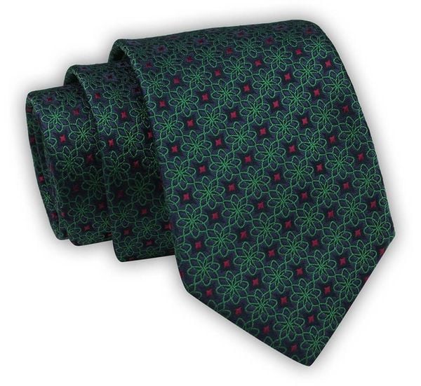 Krawat Alties (7 cm) - Zielony w Geometryczny Wzór. Zielone krawaty i muchy Alties, bez wzorów, z tkaniny. Za 55.00 zł.