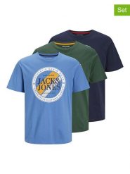 Jack & Jones Koszulki (3 szt.) w kolorze oliwkowo-granatowo-błękitnym rozmiar: L. Brązowe bezrękawniki Jack & Jones, l, bez wzorów, z bawełny, bez kołnierzyka, bez ramiączek. Za 106.13 zł.