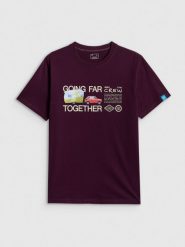 4F T-shirt regular z nadrukiem męski - fioletowy S. Fioletowe t-shirty 4F, m, bez wzorów, z bawełny, bez kołnierzyka, bez ramiączek. Za 79.99 zł.