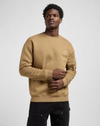 MESKA BLUZA LEE WW ESSENTIAL CREW DARK KHAKI 112372357. Brązowe bluzy Lee, m, bez wzorów, bez kaptura. Za 169.99 zł.