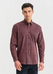 PAKO LORENTE - Bordowa koszula w geometryczny wzór. Czerwone koszule Pako Lorente, na jesień, m, bez wzorów, z bawełny, bez kołnierzyka, bez ramiączek. Za 299.99 zł.