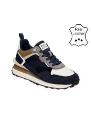 Bullboxer Skórzane sneakersy w kolorze granatowym rozmiar: 41. Niebieskie buty sportowe casual Bullboxer, bez wzorów, ze skóry, bez zapięcia. Za 202.03 zł.