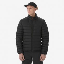 Kurtka puchowa turystyczna męska MT500 -10°C. Czarne kurtki FORCLAZ, na lato, l, bez wzorów, z materiału, bez kaptura. Za 259.99 zł.