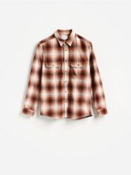 Koszula w kratę regular fit - miedziany. Brązowe koszule Reserved, l, bez wzorów, z bawełny, bez kołnierzyka, bez ramiączek. Za 129.99 zł.