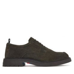 Półbuty Tommy Hilfiger. Zielone eleganckie półbuty Tommy Hilfiger, bez wzorów, bez obcasa, bez zapięcia. Za 649.99 zł.