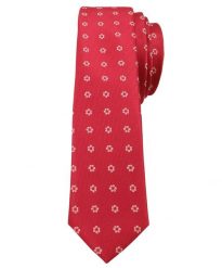 Czerwony Stylowy Krawat (Śledź) Męski w Białe Kwiatki -ALTIES- 5 cm, Wąski, Motyw Florystyczny. Czerwone krawaty i muchy Alties, bez wzorów, z tkaniny. Za 35.00 zł.