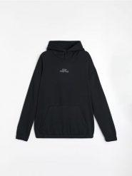 Bluza hoodie z napisem - czarny. Czarne bluzy bez kaptura Sinsay, l, bez wzorów, bez kaptura. Za 35.99 zł.