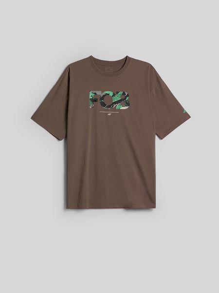 4F T-shirt loose z nadrukiem męski - brązowy M. Brązowe t-shirty 4F, m, bez wzorów, z bawełny, bez kołnierzyka, bez ramiączek. Za 69.99 zł.