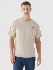 4F T-shirt oversize z nadrukiem męski - beżowy S. Brązowe t-shirty 4F, m, bez wzorów, z bawełny, bez kołnierzyka, bez ramiączek. Za 69.99 zł.