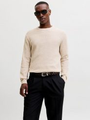 Jack & Jones Sweter w kolorze beżowym rozmiar: M. Brązowe swetry nierozpinane Jack & Jones, m, bez wzorów, z bawełny, bez kołnierzyka, bez ramiączek. Za 129.95 zł.