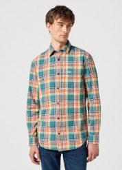 WRANGLER MĘSKA KOSZULA LS 1 PKT SHIRT HYDRO 112350493 W5A9017037. Koszule Wrangler, m, bez wzorów, bez kołnierzyka, bez ramiączek. Za 179.99 zł.