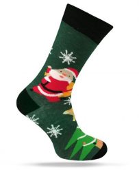 Świąteczne Skarpetki - Alties - Mikołaj, Zielone Tło, Płatki Śniegu. Zielone skarpety Alties, bez wzorów, z bawełny. Za 19.90 zł.