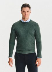 PAKO LORENTE – Zielony sweter męski o-neck. Zielone swetry nierozpinane Pako Lorente, na jesień, m, bez wzorów, z poliesteru, bez kołnierzyka, bez ramiączek. Za 199.99 zł.