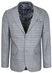 Marynarka Casualowa Taliowana na Dwa Guziki - Popielata w Kratkę - RIGON. Szare garnitury Rigon, na co dzień, bez wzorów, z elastanu. Za 399.00 zł.
