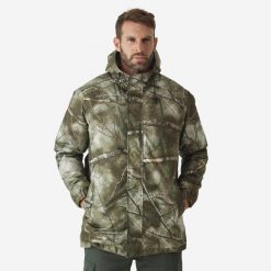 Kurtka myśliwska Solognac Warm 100 wodoodporna camo treemetic. Brązowe kurtki SOLOGNAC, m, bez wzorów, z materiału, bez kaptura. Za 299.99 zł.