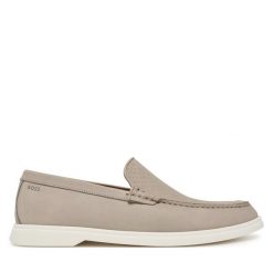 Półbuty BOSS. Brązowe eleganckie półbuty Boss, bez wzorów, bez obcasa, bez zapięcia. Za 599.99 zł.