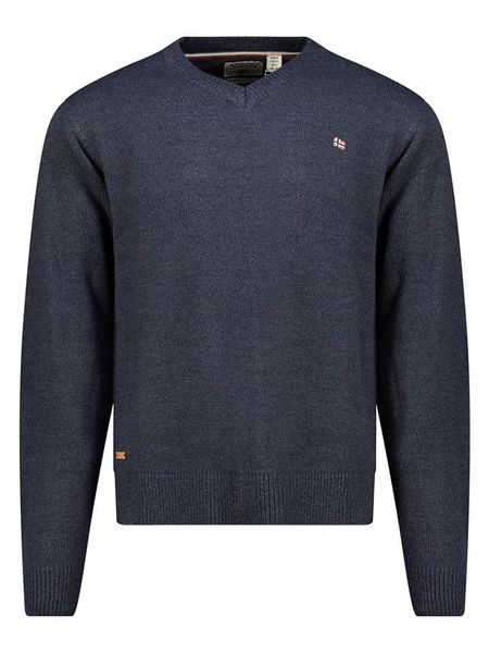 Geographical Norway Sweter "Froste" w kolorze granatowym rozmiar: L. Niebieskie swetry nierozpinane Geographical Norway, l, bez wzorów, bez kołnierzyka, bez ramiączek. Za 113.36 zł.