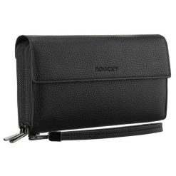 Czarna saszetka męska ze skóry ekologicznej idealna na dokumenty - Rovicky. Czarne torby na ramię ROVICKY, bez wzorów, ze skóry ekologicznej, bez dodatków. Za 59.99 zł.